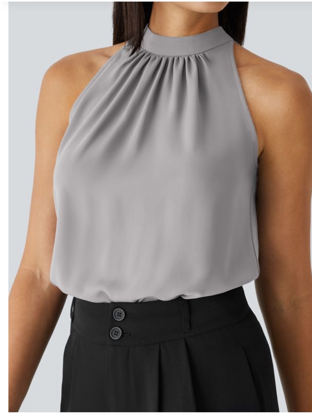 NWT Halara Keyhole Back Halter Sleeveless Curved Hem Work Blouse